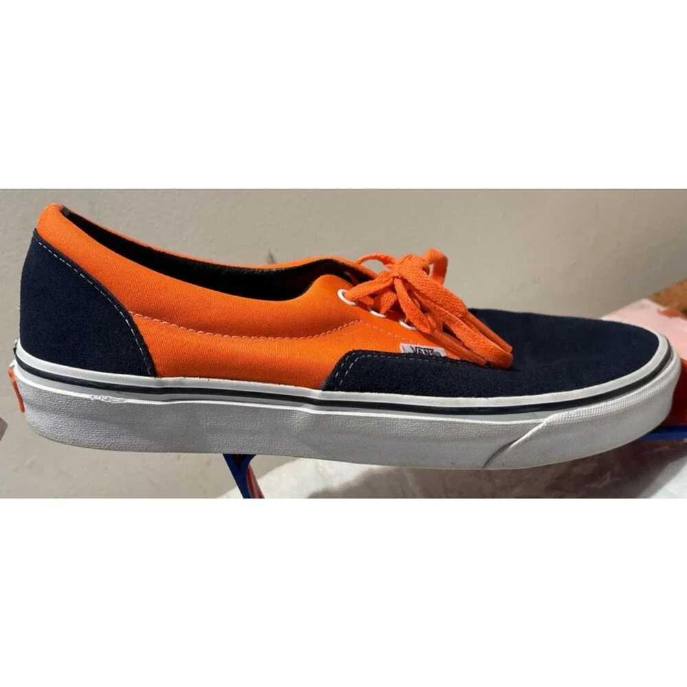 Vans Era NEON ORANGE/DRESS BLUES Suede/Canvas Lace Sneakers Men 10.5 Women 12